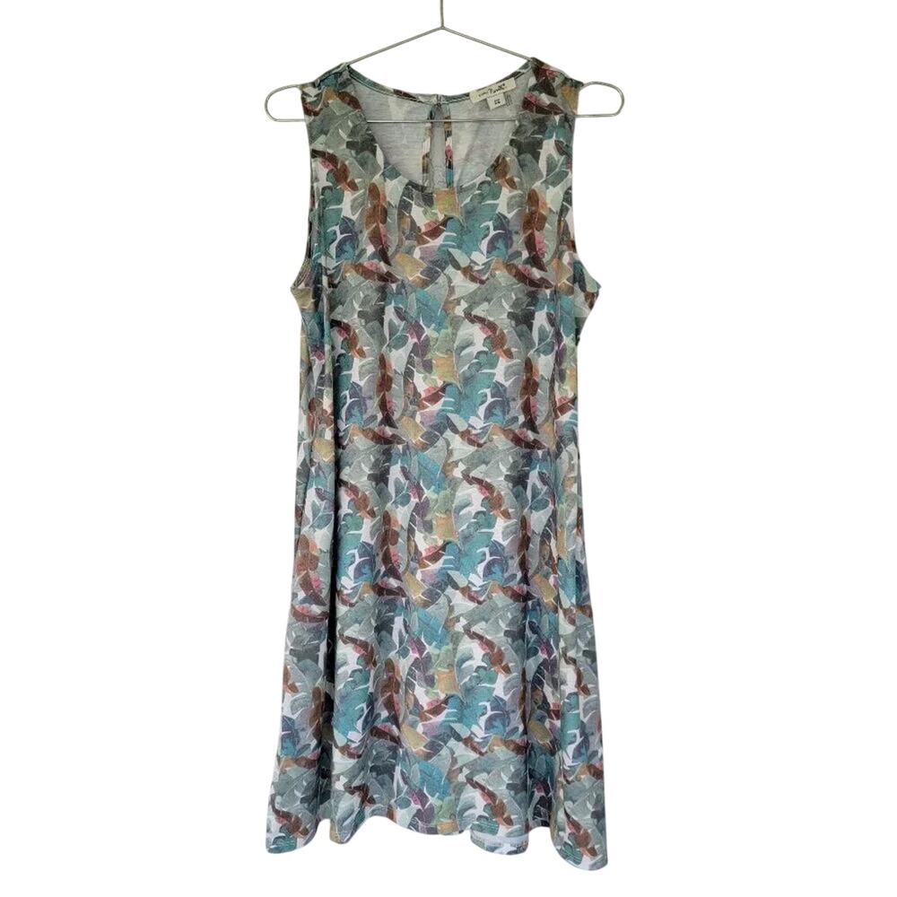Simply Noelle Sleeveless A-Line Dress Leaves Print White Green Women Size S M